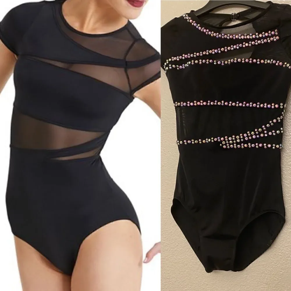 WEISSMAN Dance solo custom black rhinestone illusion Leotard MT11421 MC
